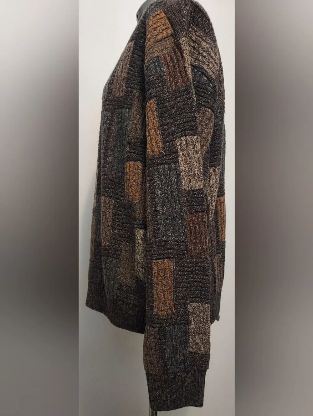 Mondo di Marco Men's Patchwork Knit Crewneck Sweater in Brown Multi